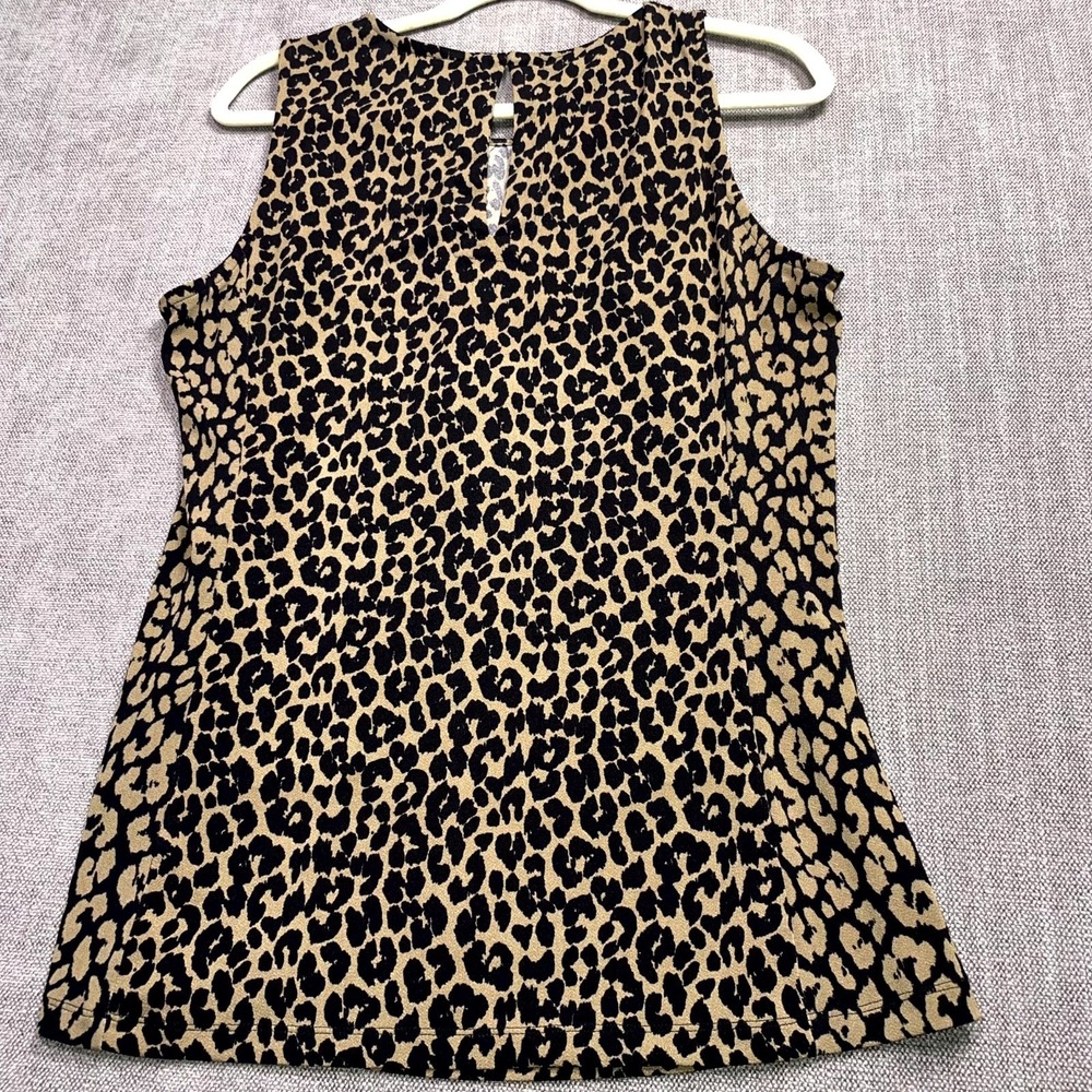 Banana Republic Blouse Top Womens L Black Tan Leopard Print Sleeveless Pleated - Picture 7 of 9